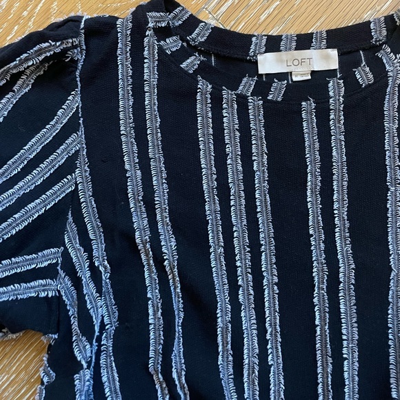 LOFT Navy & White Striped Textured Mini Dress - Picture 3 of 9